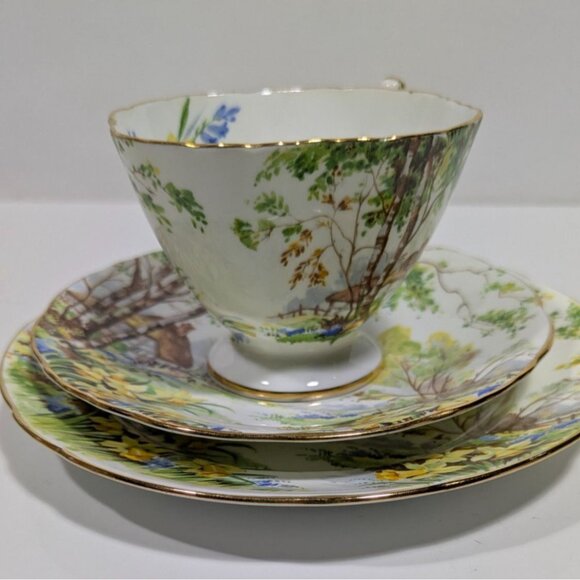 Hammersley Lorna Doone Cup Saucer Trio Set Floral Cottage Scene England Vintage - Picture 4 of 16